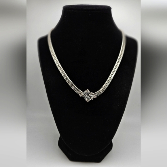 ๐๏ธ FREE ADD ON Vintage Possibly Upcycled Necklace Rhinestones Silver Tone - Picture 1 of 5